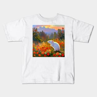 White Rat in a Field of Poppies at Sunset Kids T-Shirt